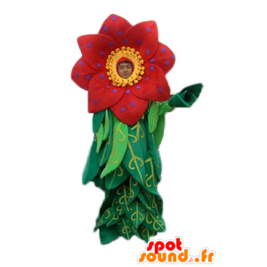 Maskot vakker rød og gul blomst med blader - MASFR24250 - Maskoter planter