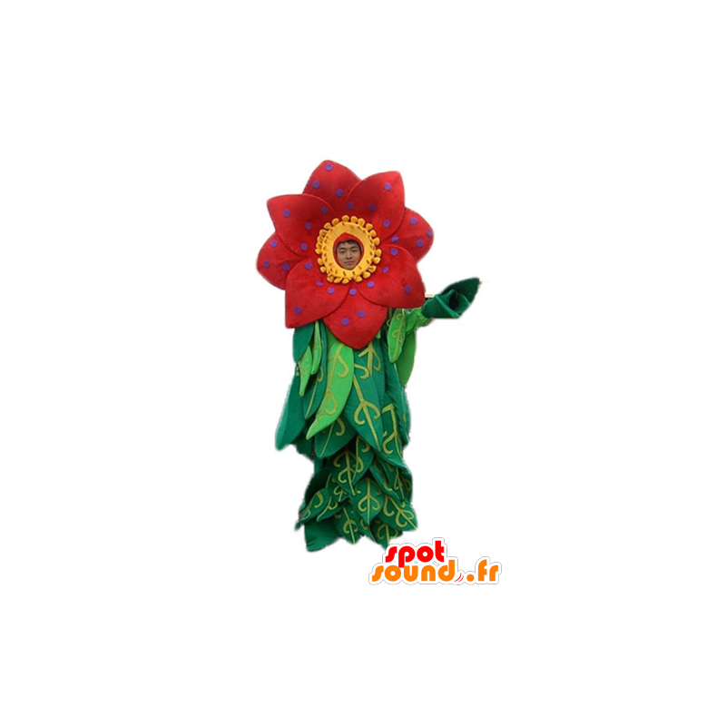 Mascotte de belle fleur rouge et jaune avec des feuilles - MASFR24250 - Mascottes de plantes