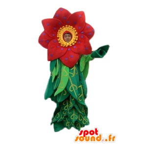 Mascotte de belle fleur rouge et jaune avec des feuilles - MASFR24250 - Mascottes de plantes