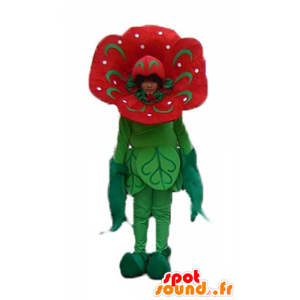 Maskot rød og grøn blomst, kæmpe tulipan - Spotsound maskot