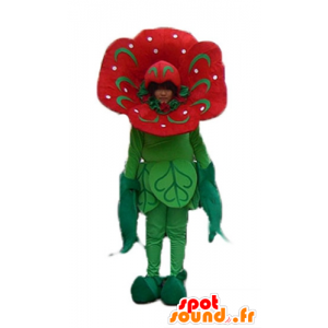 Maskotti punainen ja vihreä kukka, jättiläinen tulppaani - MASFR24251 - maskotteja kasvit
