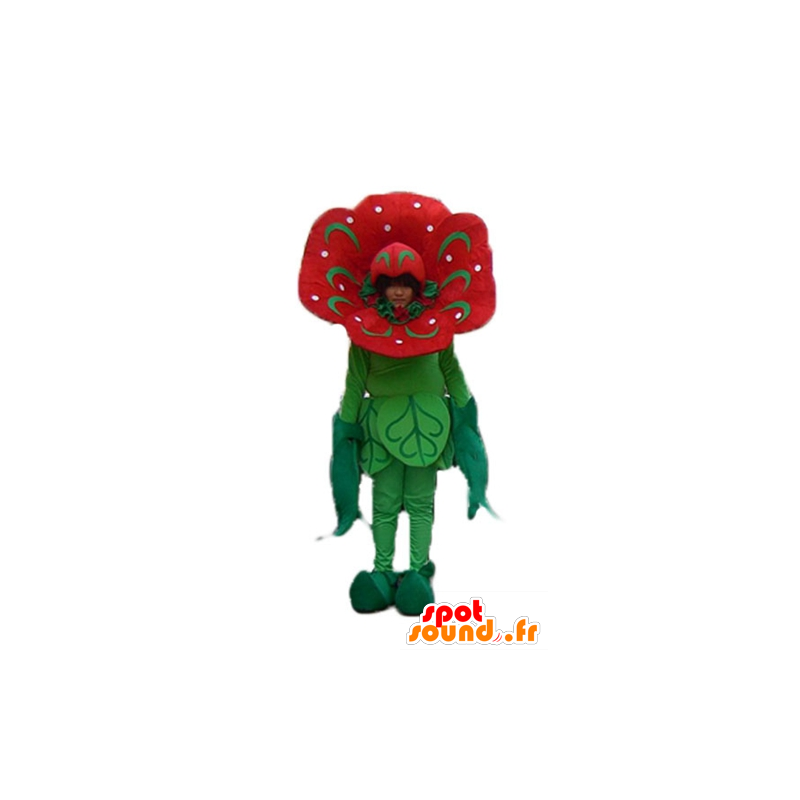 Maskot rød og grøn blomst, kæmpe tulipan - Spotsound maskot