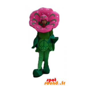 Pinkki ja vihreä kukka maskotti, vaikuttava ja realistinen - MASFR24252 - maskotteja kasvit