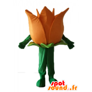 Mascotte de jolie fleur orange et verte, géante - MASFR24253 - Mascottes de plantes