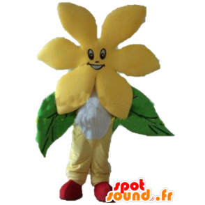 Maskot smuk gul blomst, meget smilende - Spotsound maskot