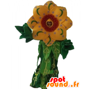 Maskotka piękny żółty i czerwony kwiat z liśćmi - MASFR24256 - maskotki rośliny