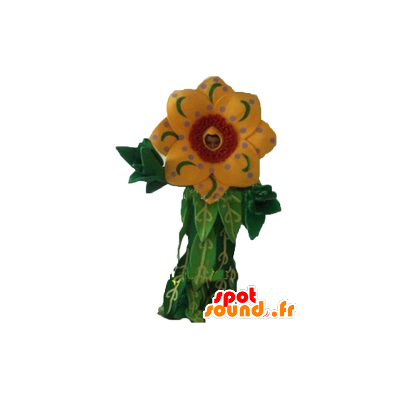 Smuk gul og rød blomstermaskot med blade - Spotsound maskot