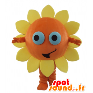 Mascotte de fleur orange et jaune, de soleil, très souriant - MASFR24257 - Mascottes de plantes