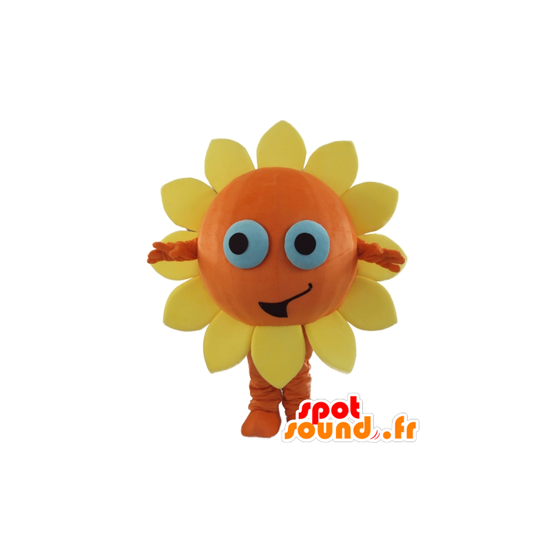 Orange och gul blommamaskot, sol som mycket ler - Spotsound