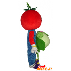 Mascot Tomaten rot, lächelnd, mit einem Blumenkohl - MASFR24259 - Obst-Maskottchen