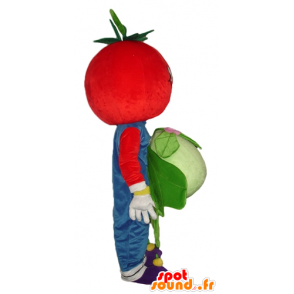 Mascot tomaat rood, lachend, met een bloemkool - MASFR24259 - fruit Mascot