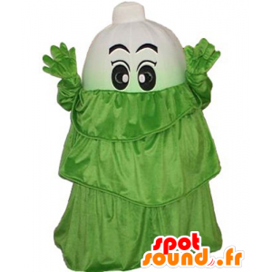 Mascotte de poireau, de légume blanc, avec une robe verte - MASFR24263 - Mascotte de légumes