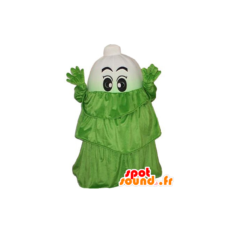 Mascotte de poireau, de légume blanc, avec une robe verte - MASFR24263 - Mascotte de légumes