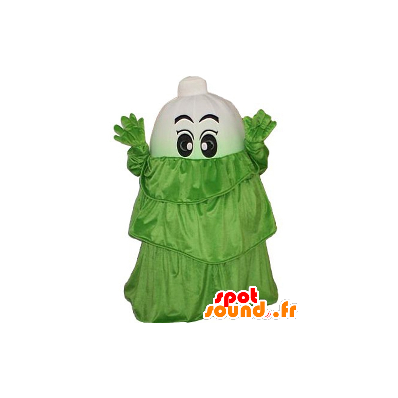 Purre maskot, hvid grøntsag, med en grøn kjole - Spotsound