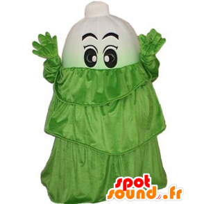 Mascotte de poireau, de légume blanc, avec une robe verte - MASFR24263 - Mascotte de légumes