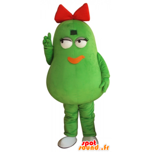 Bean mascotte, patate verdi, gigante, con un fiocco rosso - MASFR24264 - Mascotte di frutta