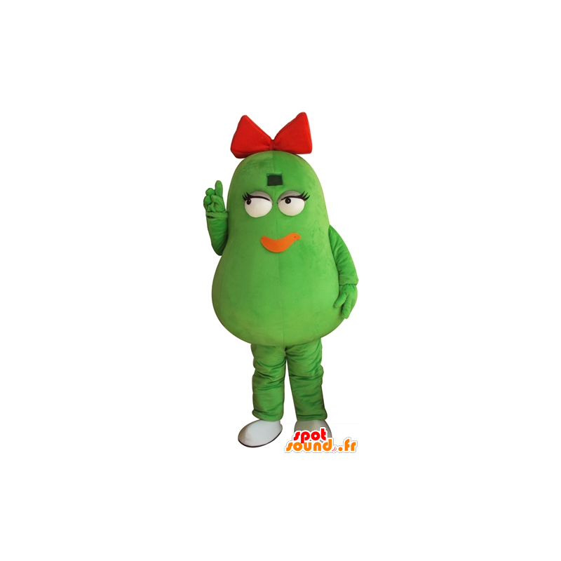 Mascota de la haba, papa verde, gigante, con un lazo rojo - MASFR24264 - Mascota de la fruta