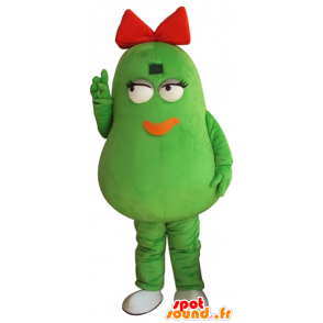 Mascota de la haba, papa verde, gigante, con un lazo rojo - MASFR24264 - Mascota de la fruta