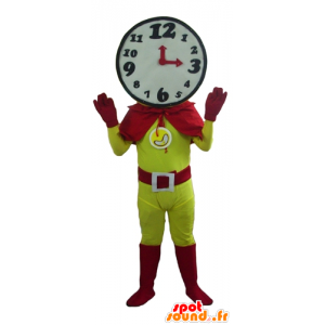 Superheld-Maskottchen mit einer Uhr förmigen Kopf - MASFR24277 - Superhelden-Maskottchen