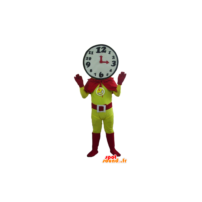 superhero μασκότ με ένα ρολόι σε σχήμα κεφαλής - MASFR24277 - superhero μασκότ