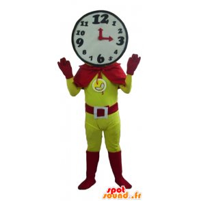 superhero μασκότ με ένα ρολόι σε σχήμα κεφαλής - MASFR24277 - superhero μασκότ