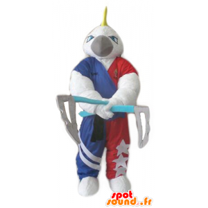Bílý papoušek maskot s hřebenem a 2 osách - MASFR24279 - Maskoti papoušci