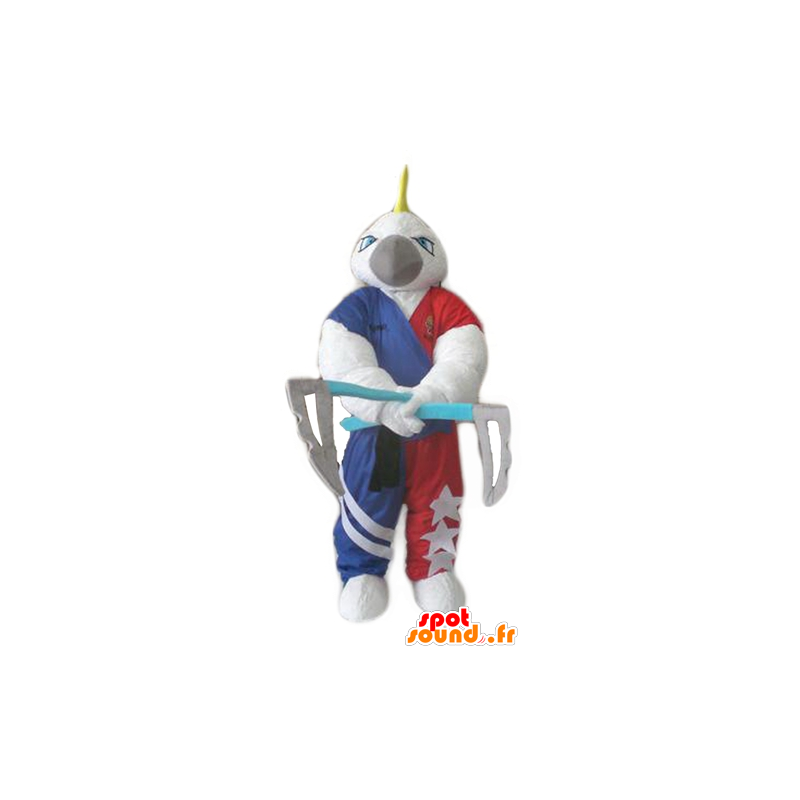 Mascotte de perroquet blanc, avec une crête et 2 haches - MASFR24279 - Mascottes de perroquets