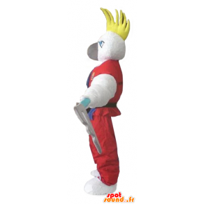 Valkoinen papukaija maskotti, jossa harjanne ja 2 akselit - MASFR24279 - Mascottes de perroquets