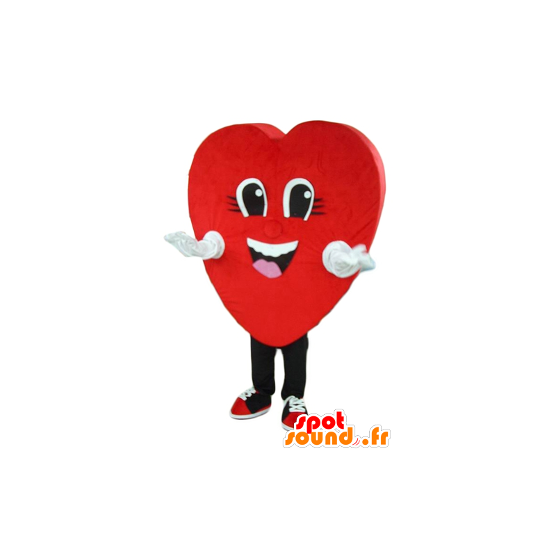 Coração vermelho mascote, gigante e sorrindo - MASFR24280 - mascote dos namorados