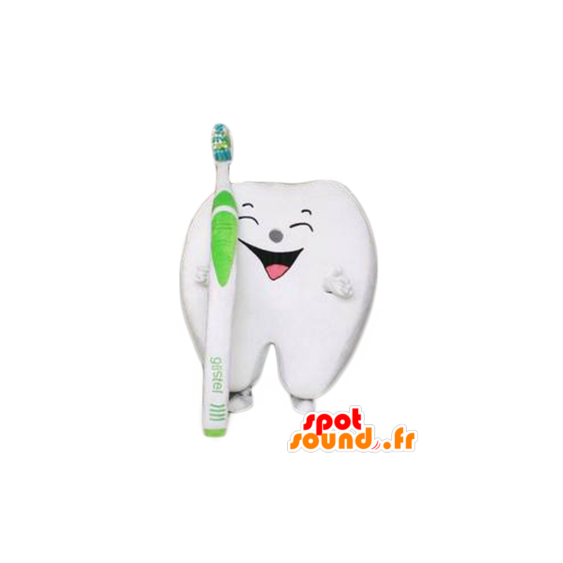 Bianco dente ridere mascotte, un gigante con uno spazzolino da denti - MASFR24281 - Mascotte non classificati