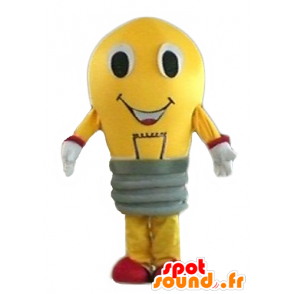 Mascotte d'ampoule jaune et rouge, géante - MASFR24283 - Mascottes Ampoule