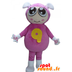 Flickamaskot, med en rosa jumpsuit med 2 öron - Spotsound maskot