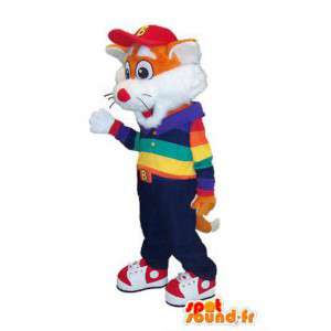 Mascot oranje en witte vos in kleurrijke outfit - MASFR006651 - Fox Mascottes