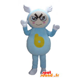 Jongen mascotte in blauwe outfit, met vleugels op zijn hoofd - MASFR24286 - Mascottes Boys and Girls