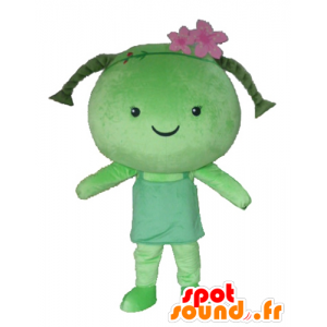 Mascotte de fille avec des tresses, de poupée verte, géante - MASFR24287 - Mascottes Garçons et Filles