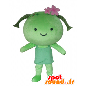 Mascotte girl with pigtails, green doll, giant - MASFR24287 - Mascots boys and girls