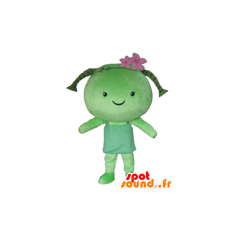 Mascotte de fille avec des tresses, de poupée verte, géante - MASFR24287 - Mascottes Garçons et Filles