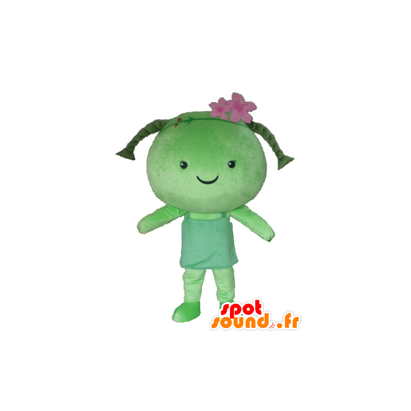 Meisje mascotte met vlechten, groene pop, reuze - MASFR24287 - Mascottes Boys and Girls