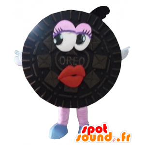 Mascotte d'Oréo, de gâteau noir, tout rond - MASFR24291 - Mascottes de patisserie