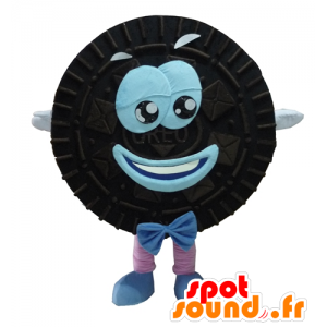 Mascot Oreo, sorte og blå kake rund og smilende