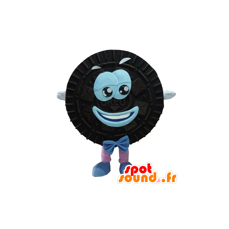 Mascot Oreo, pastel negro y azul, redonda y sonriente - MASFR24292 - Mascotas de pastelería