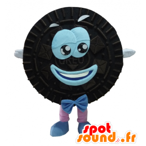 Mascot Oreo, preto e azul bolo redondo e sorrindo - MASFR24292 - mascotes pastelaria