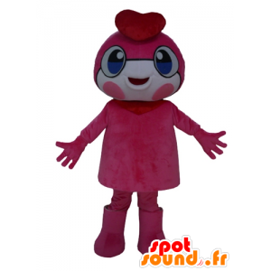 Mascot Pink mann med blå øyne og en beret - MASFR24296 - Ikke-klassifiserte Mascots