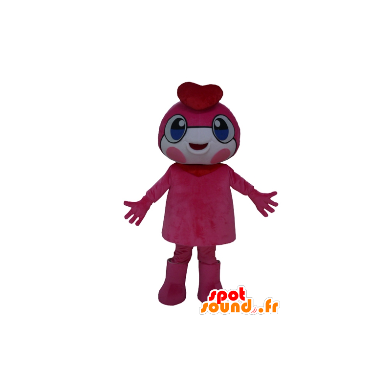 Homem mascote rosa com olhos azuis e uma boina - MASFR24296 - Mascotes não classificados