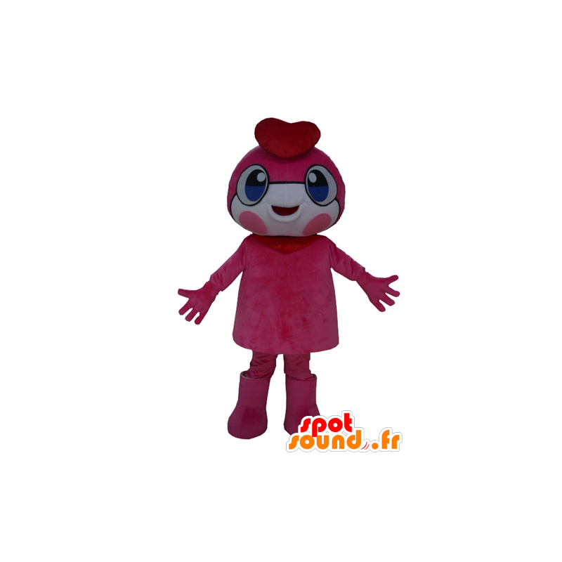 Mascotte de bonhomme rose, avec les yeux bleus et un béret - MASFR24296 - Mascottes non-classées