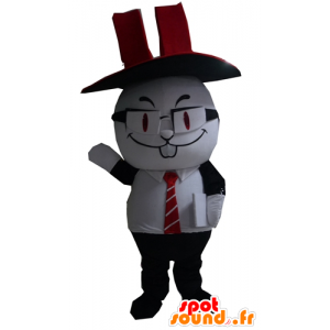 Mascotte de lapin noir et blanc, avec un chapeau haut de forme - MASFR24299 - Mascotte de lapins