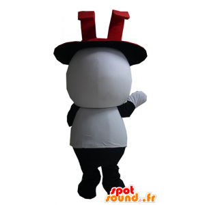 Mascotte del coniglio bianco e nero, con un cappello a cilindro - MASFR24299 - Mascotte coniglio