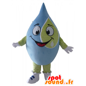 Mascotte de goutte géante, bleue et verte, très souriante - MASFR24305 - Mascottes non-classées
