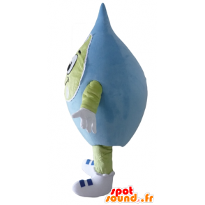 Mascotte de goutte géante, bleue et verte, très souriante - MASFR24305 - Mascottes non-classées