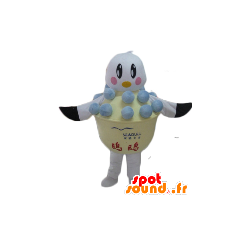 Mascot av svart og hvit fugl i et kar med iskrem - MASFR24309 - Mascot fugler